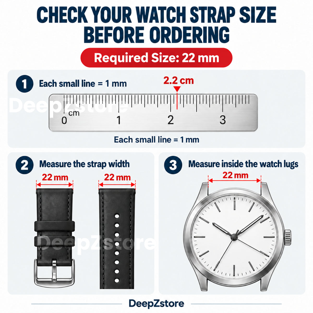 DeepZstore 22mm Silicone Watch Strap with Colour Buckle - Blue