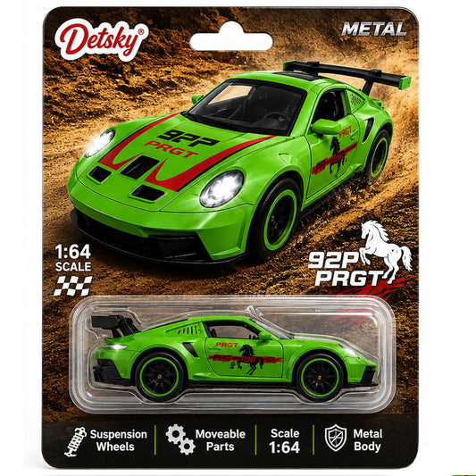 1:64 Porshe 911 GT3 RS Mini Diecast Car – Collectable Metal Car with Openable Doors - Green Colour