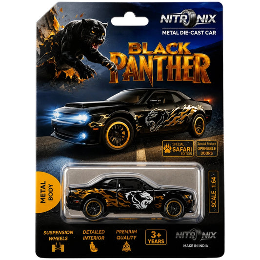 Black Panther Metal Die-Cast Car 1:64 Scale – Premium Toy Car for Kids & Collectors