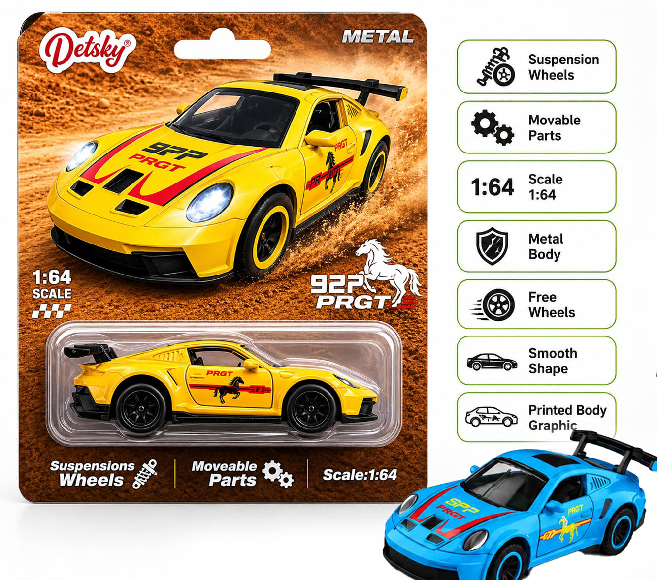 1:64 Porshe 911 GT3 RS Mini Diecast Car – Collectable Metal Car with Openable Doors